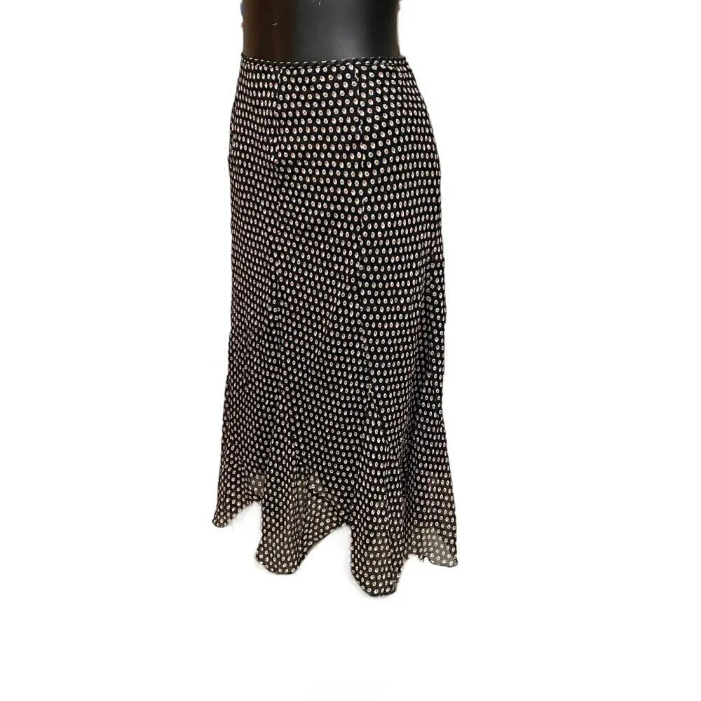 Anne Klein Silk Black and All-Over Print Midi Maxi Skirt Size 12 - Picture 4 of 6